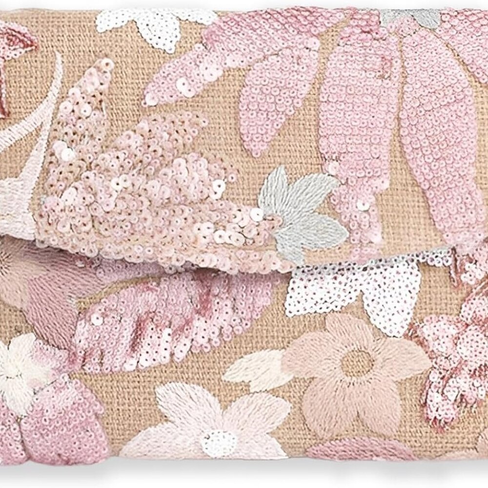 Women's Floral Embroidery Sequin Evening Clutch Bag Party Purse Beaded